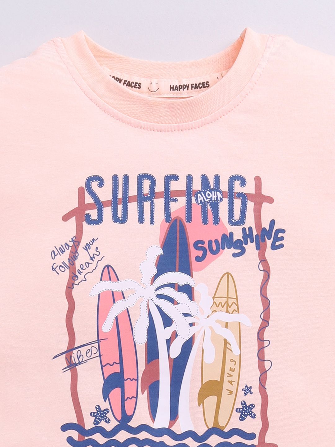 Happy Faces Boys Pure Cotton Typography & Graphic Printed T-shirt