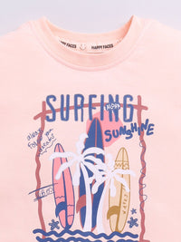 Happy Faces Boys Pure Cotton Typography & Graphic Printed T-shirt