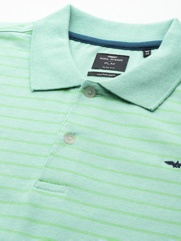 Park Avenue Men Striped Polo Collar Slim Fit T-shirt