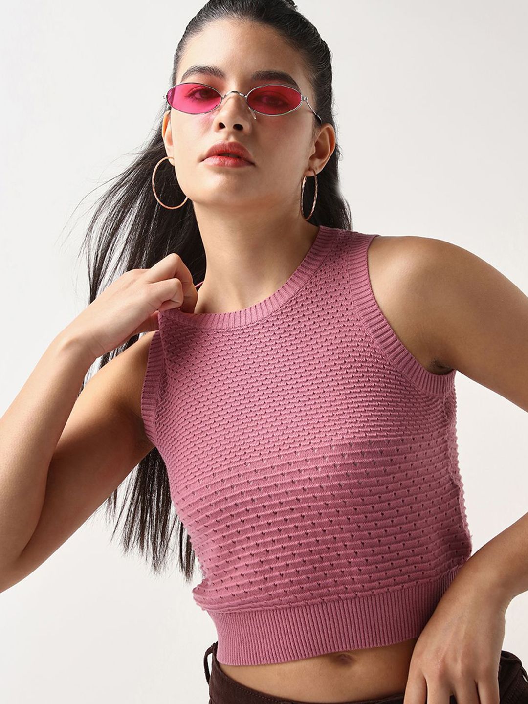 Bewakoof Women Mauve Slim Fit Short Top