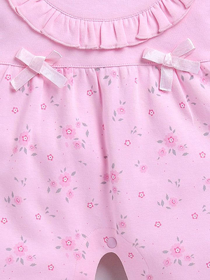 Moms Love Infant Girls Floral Print Pure Cotton Rompers With Ruffle Detail
