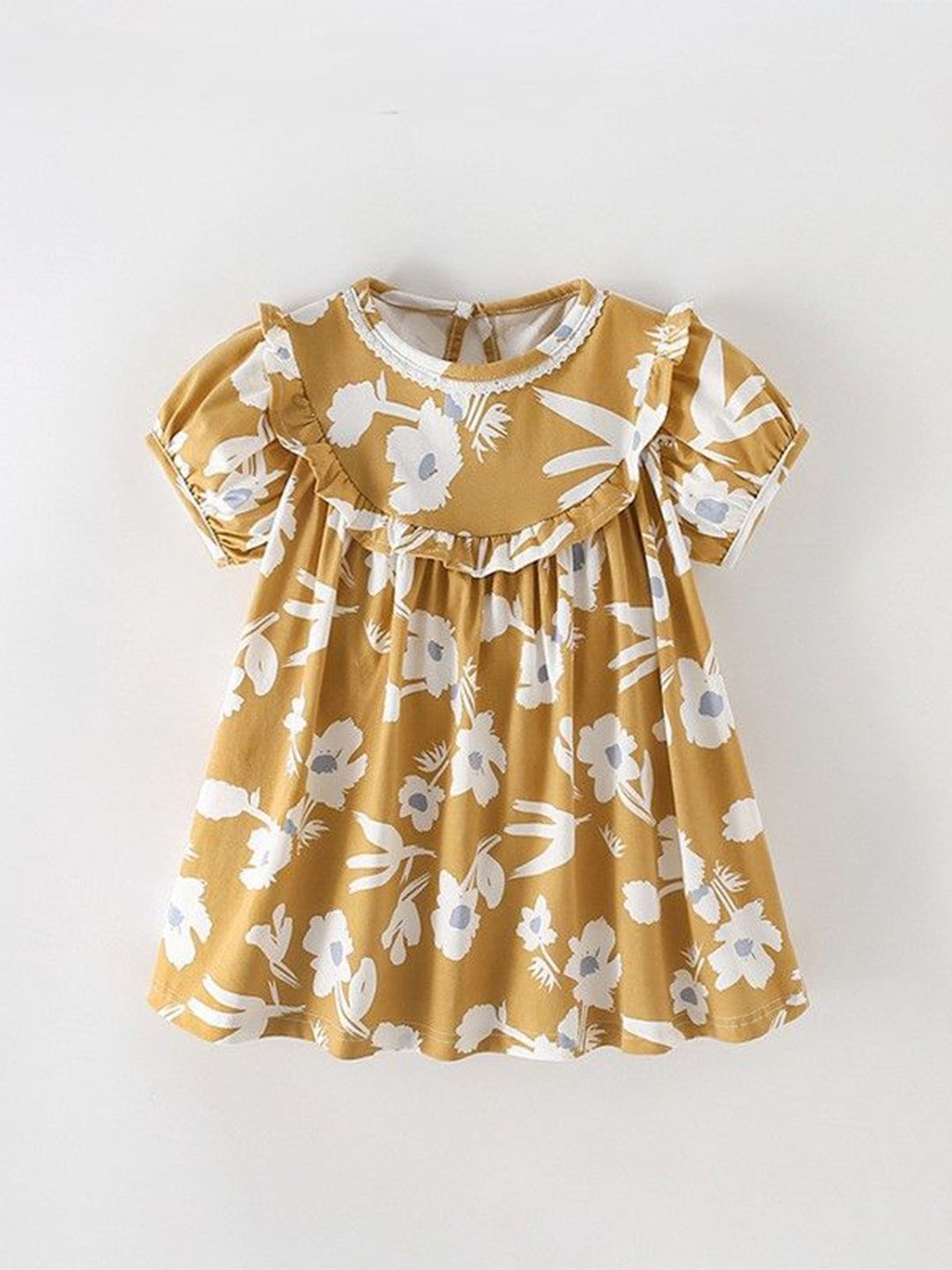 YK Floral Print Puff Sleeve Fit & Flare Mini Dress