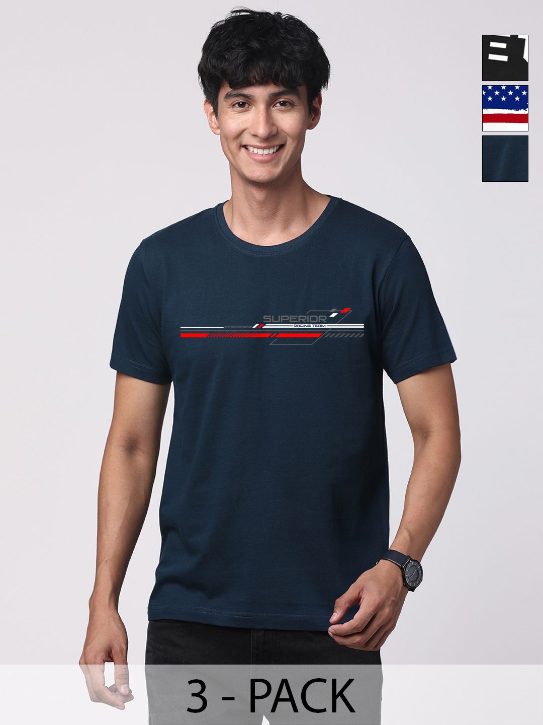 ADRO Men Pack Of 3 Men Graphic Printed T-shirt