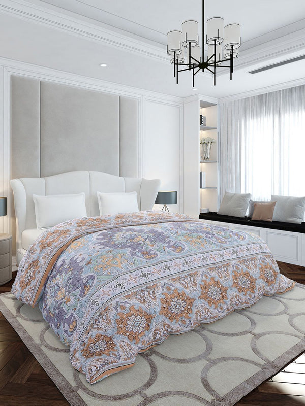 Monte Carlo Brown & White Ethnic Motifs Printed Mild Winter 210 GSM Double Bed Duvet