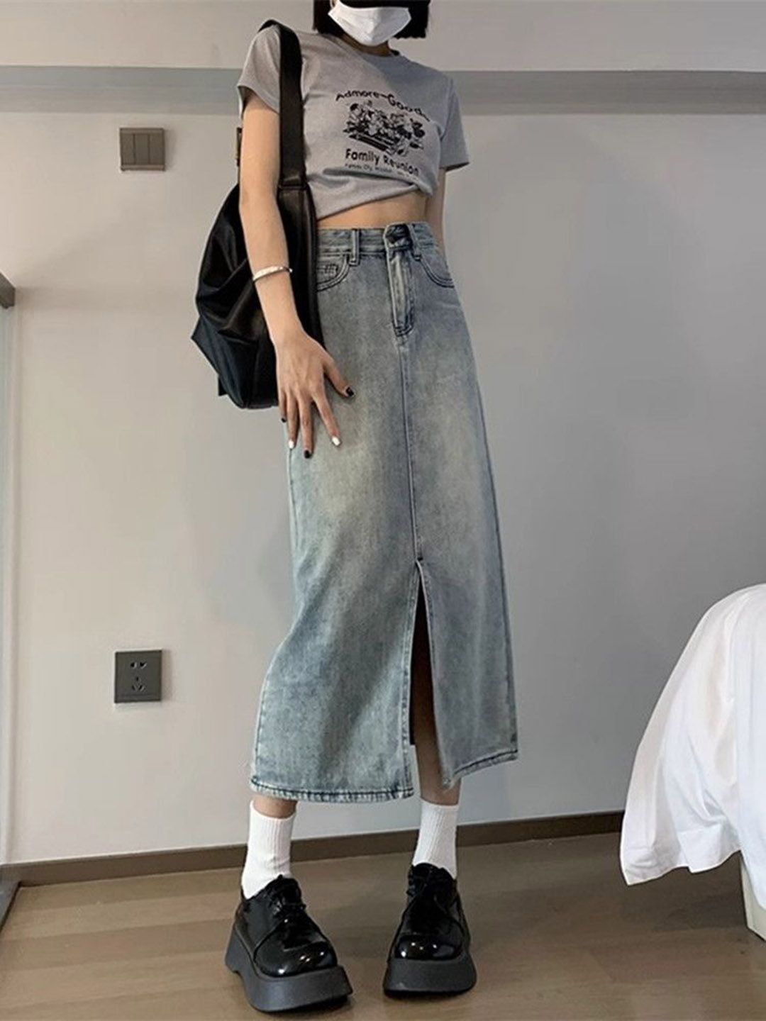 DressBerry Women Denim A-Line Midi Skirt