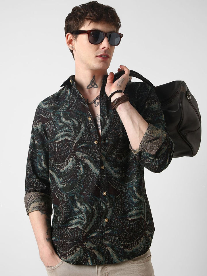 VASTRADO Men Classic Slim Fit Floral Opaque Printed Casual Shirt
