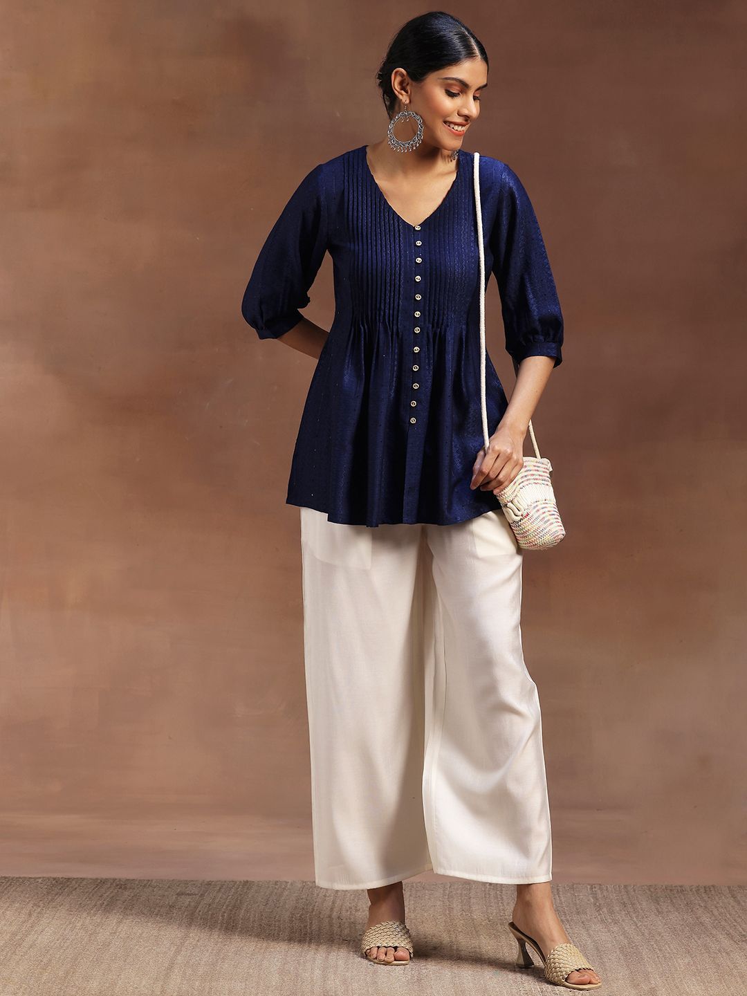 Libas Ethnic Motifs Woven Design V-Neck Pleated Kurti