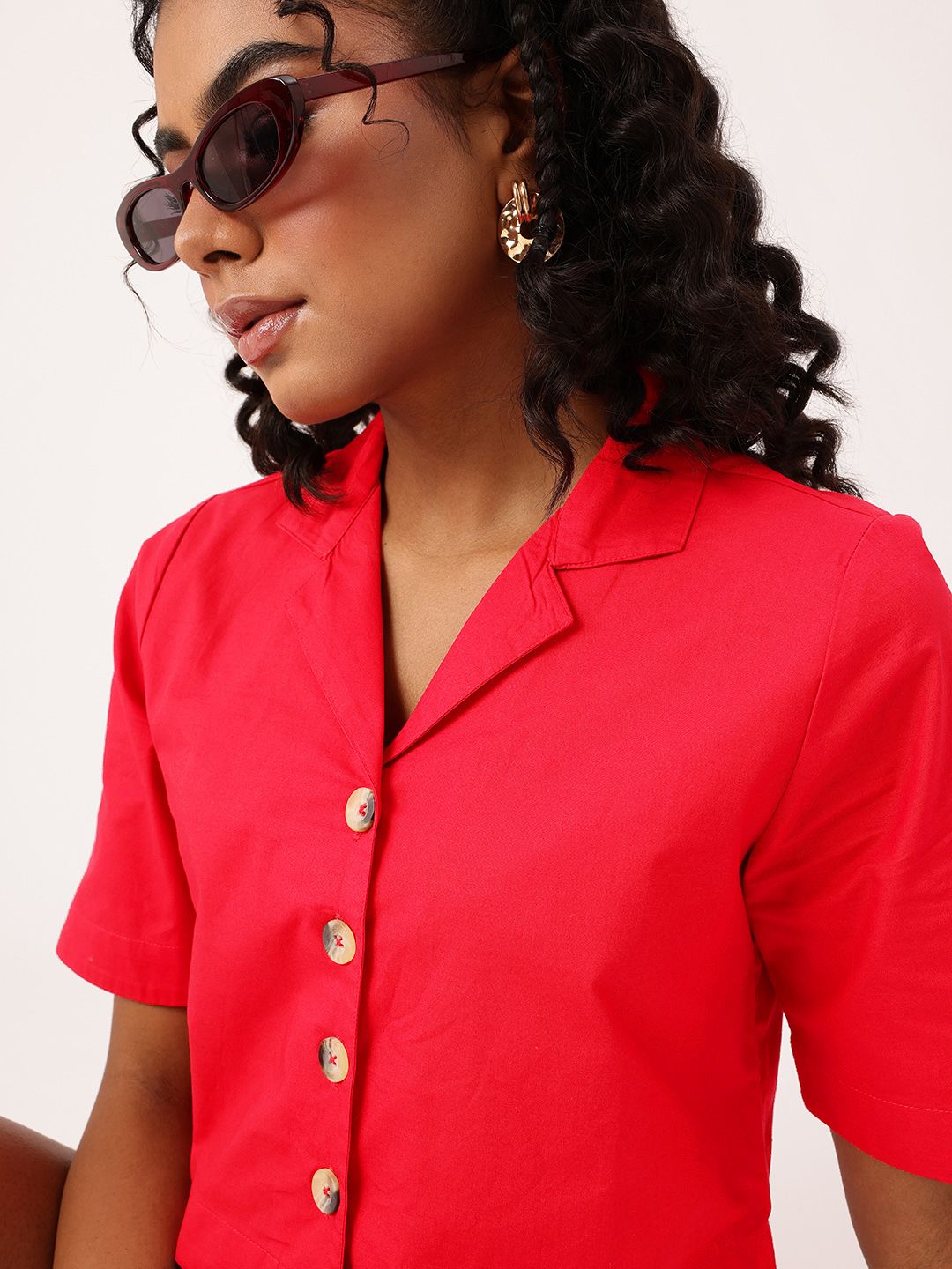 DressBerry Cherry Red Comfort Chic Crop Shirt