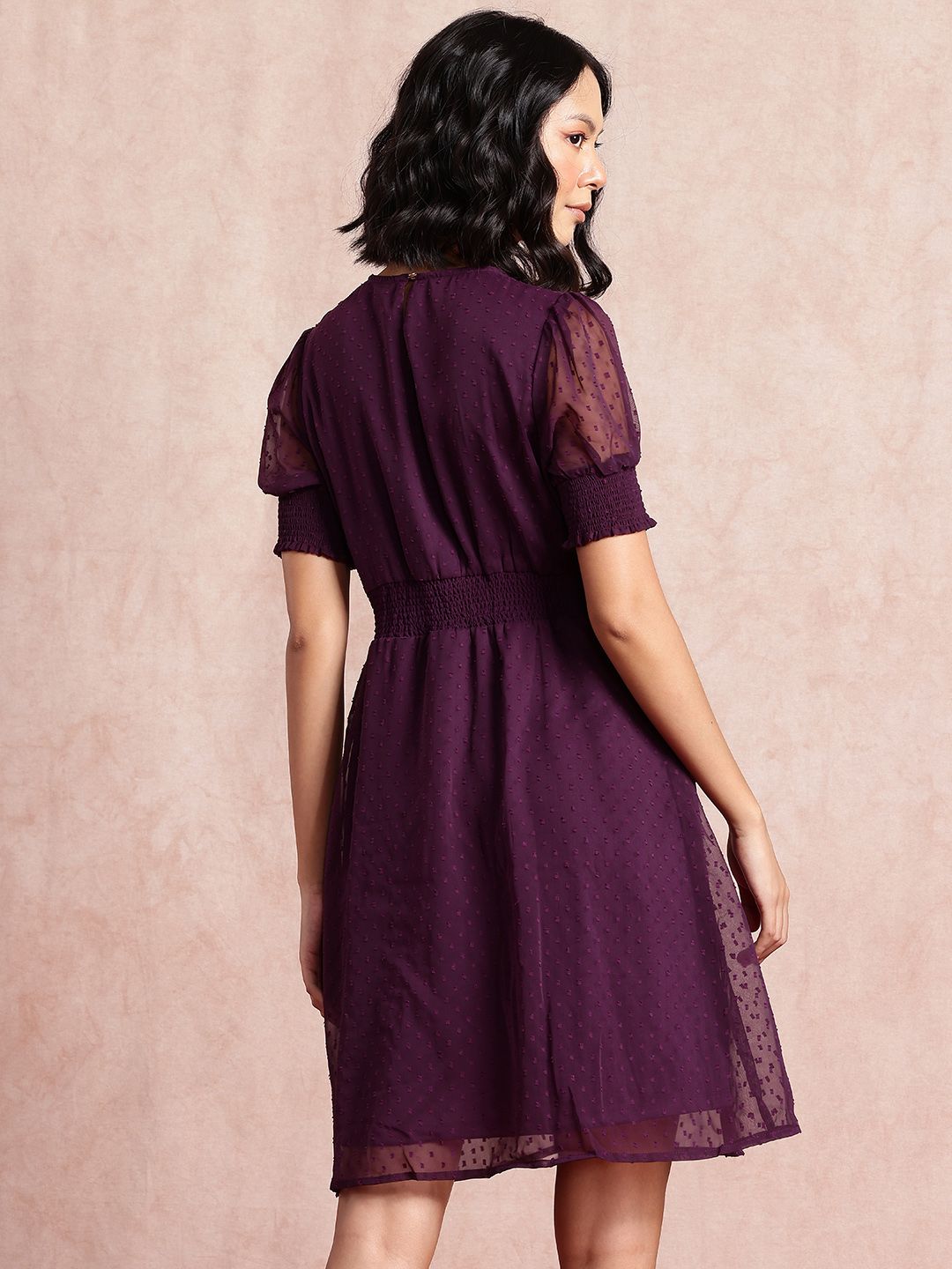 all about you Dobby Detail Smocked Fit & Flare Dress