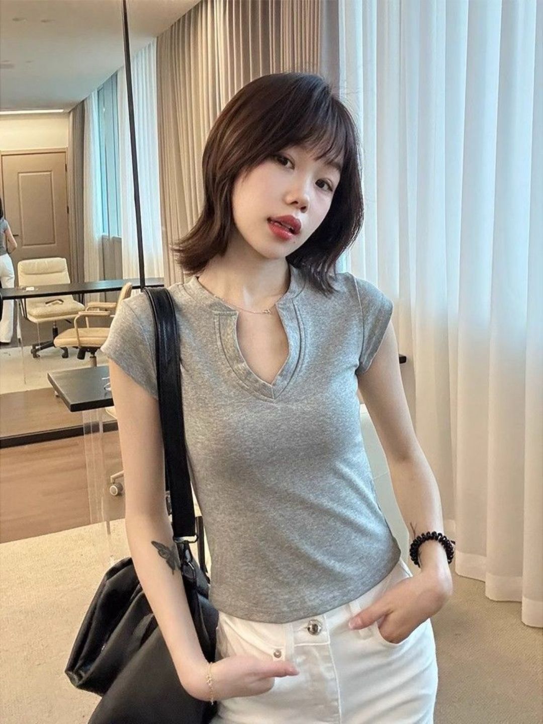 DressBerry Women V-Neck Cotton Slim Fit T-shirt