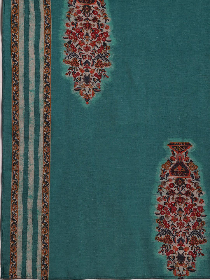 Libas Floral Printed Pleated Mirror Work Anarkali Kurta with Trousers & Dupatta