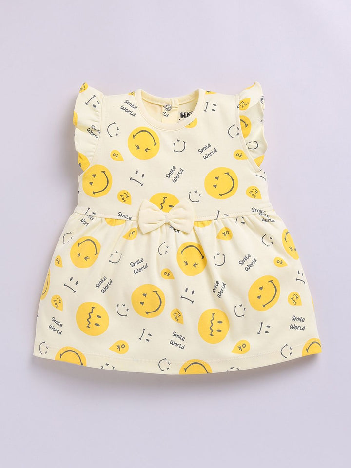 Happy Faces Infant Girls Smiley Printed Pure Cotton A-Line Dress