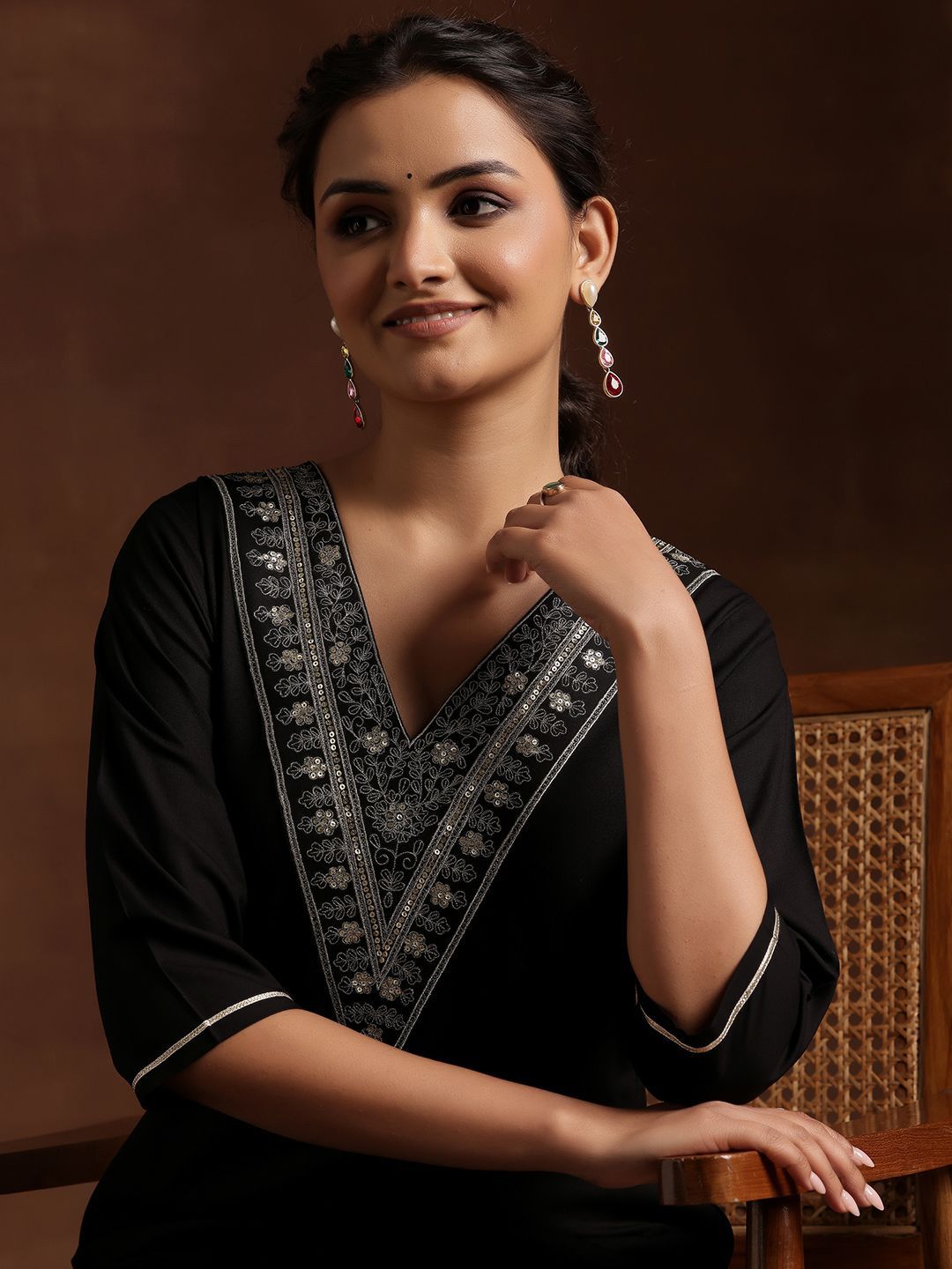 Libas Floral Yoke Design Straight Kurta