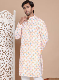 Jompers Men Geometric Printed Chikankari Kurta