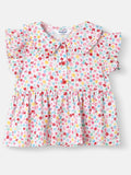 Nauti Nati Girls Floral Printed Peter Pan Collar Bell Sleeve Ruffles Peplum Top