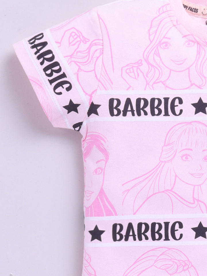 Happy Faces Girls Barbie Printed Pure Cotton T-shirt