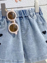 YK Girls Embellished Washed Denim Shorts