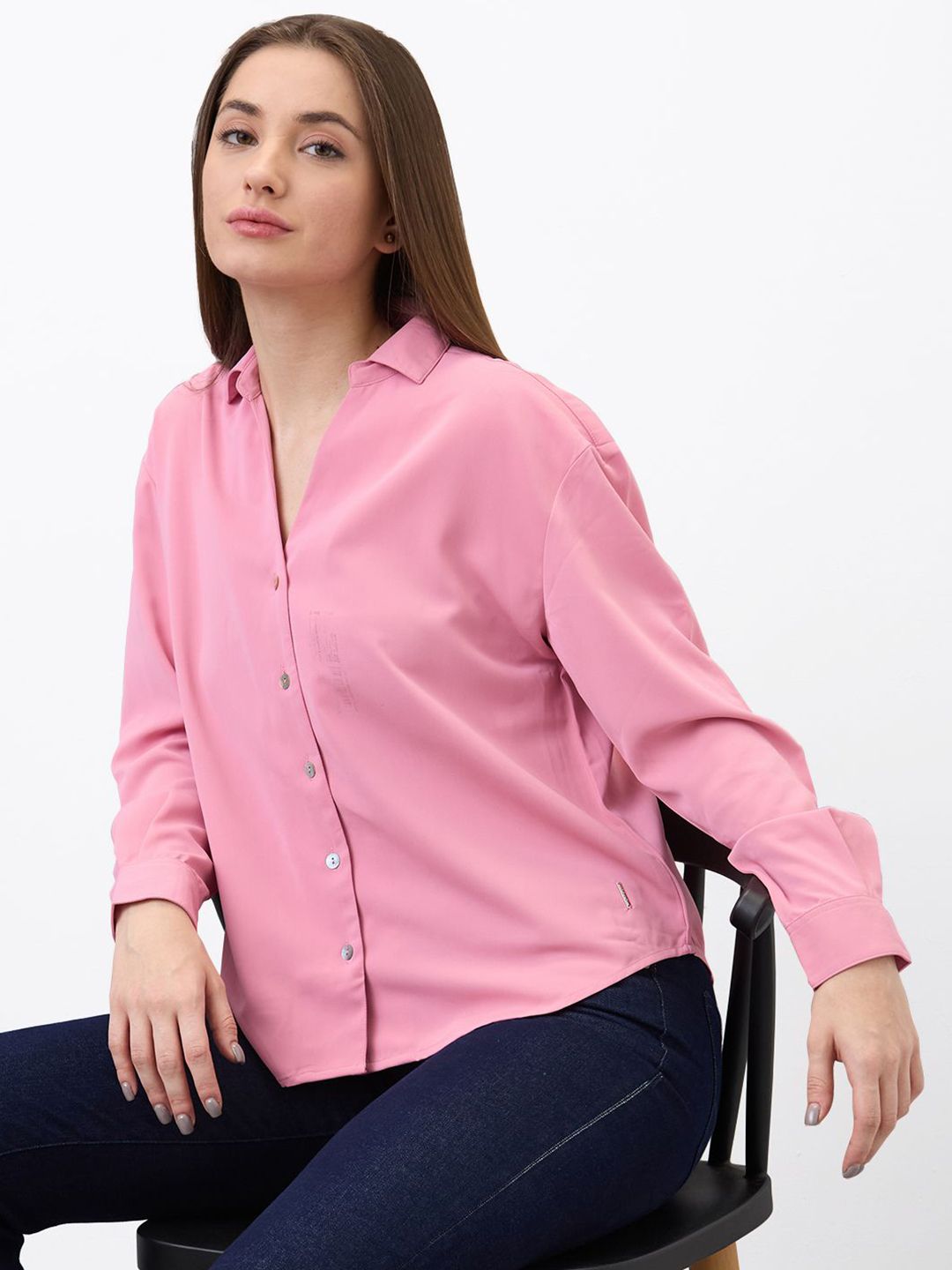 SPYKAR Women Regular Fit Spread Collar Solid Casual Shirt