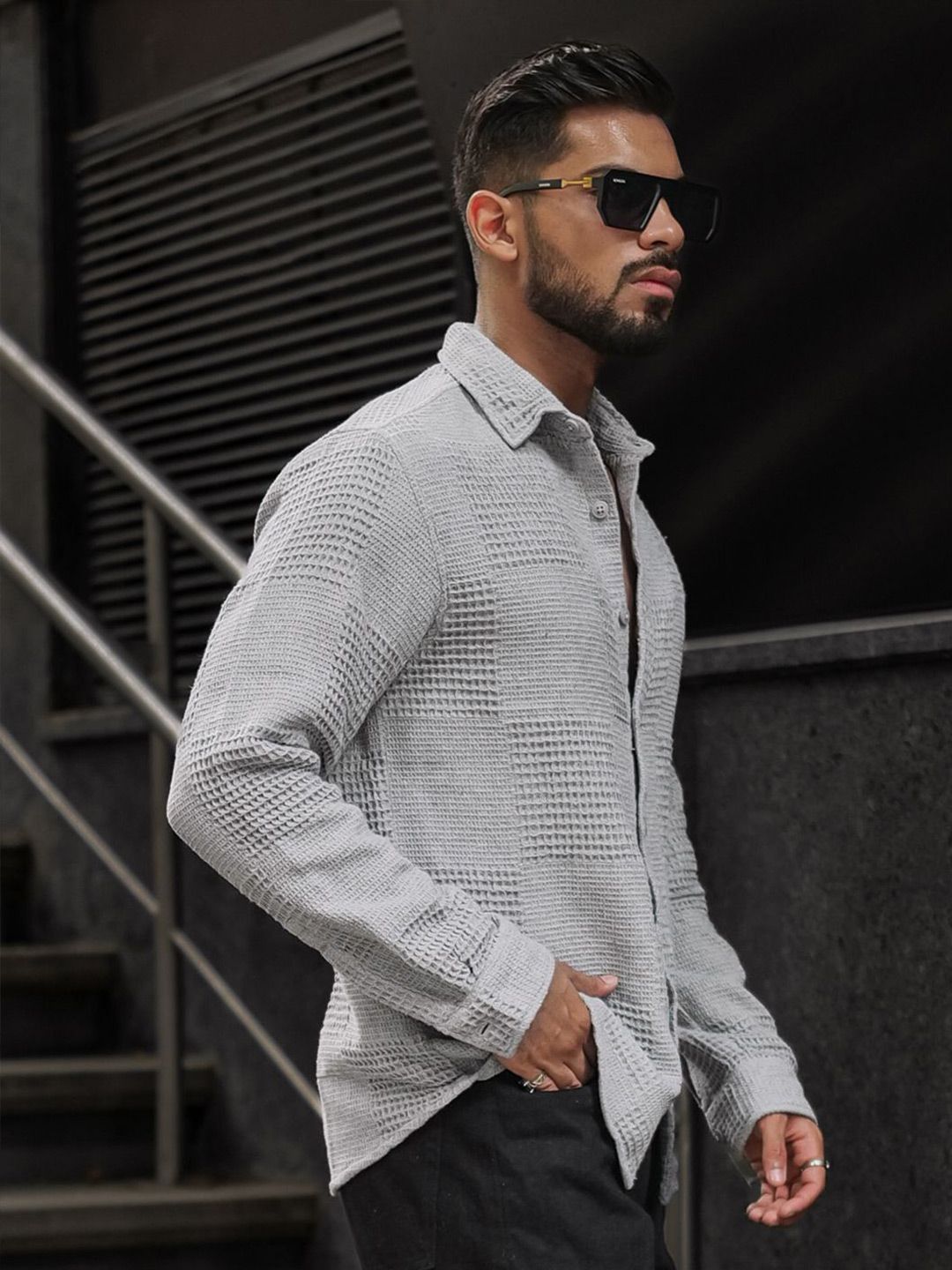 Powerlook Men Spread Collar Textured Casual Shirt