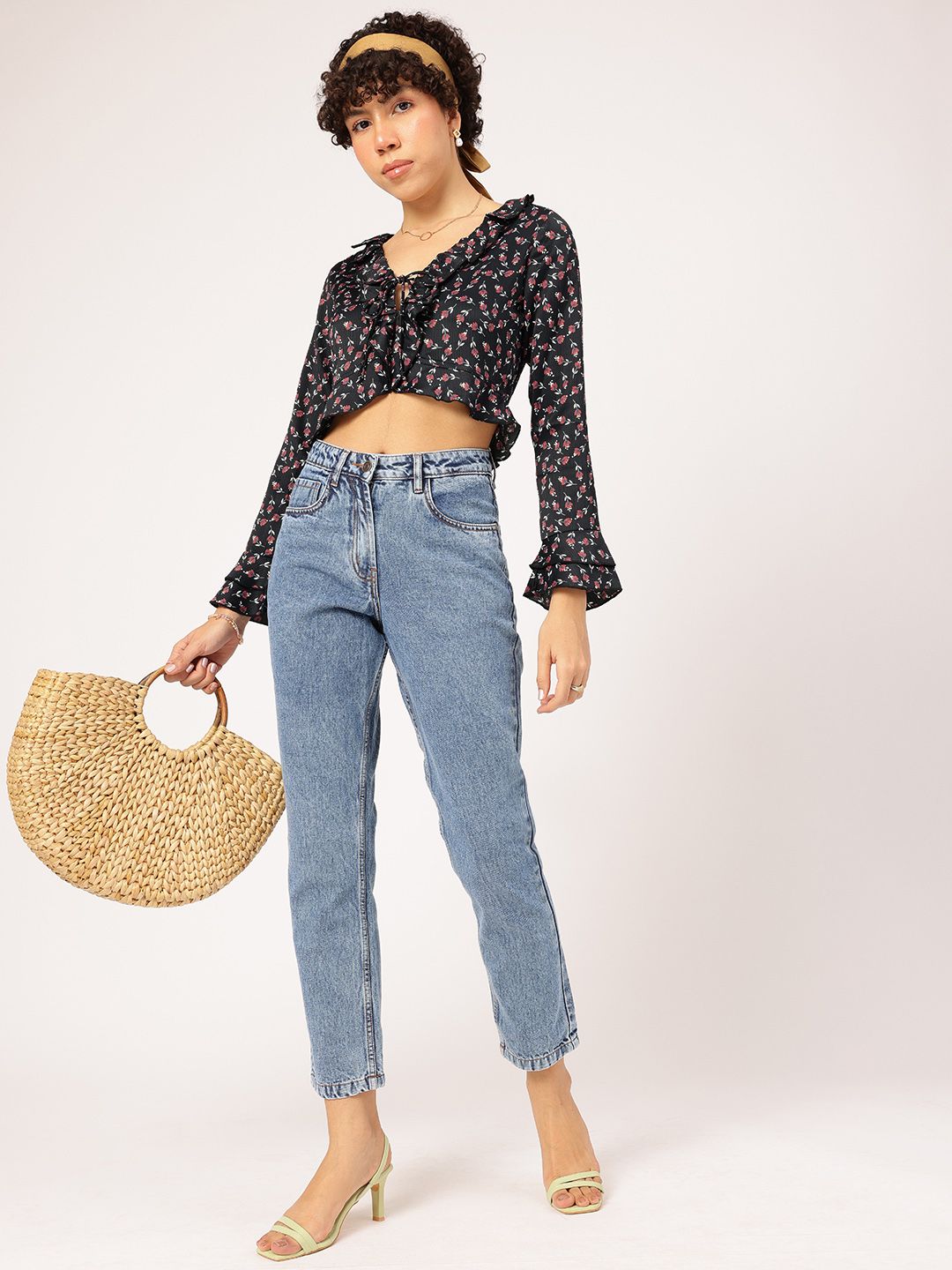 DressBerry Floral Talks Printed Ruffled Crop Top