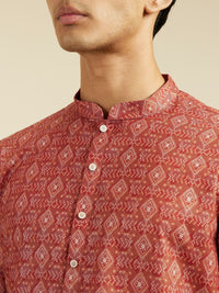 Diwas by Manyavar Geometric Printed Mandarin Collar Cotton Straight Kurta