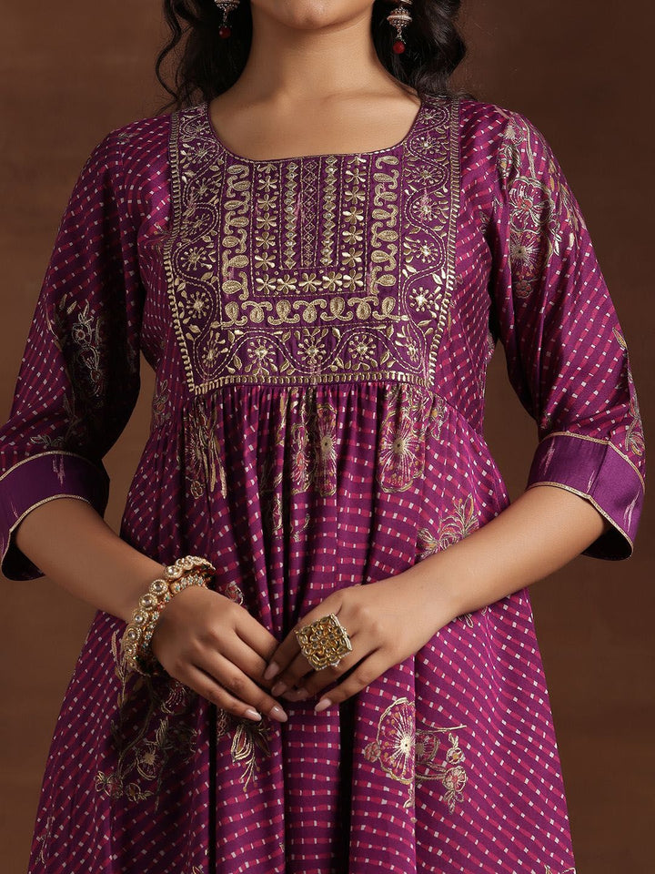 Libas Floral Printed Pleated Gotta Patti Kurta with Trousers & Dupatta