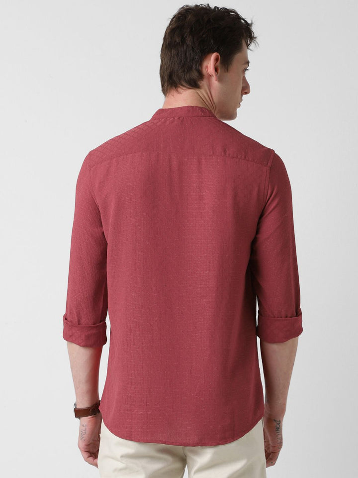 VASTRADO Woven Design Mandarin Collar Straight Short Kurta