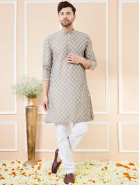 See Designs Ethnic Motifs Woven Design Mandarin Collar Straight Kurta With Pyjamas