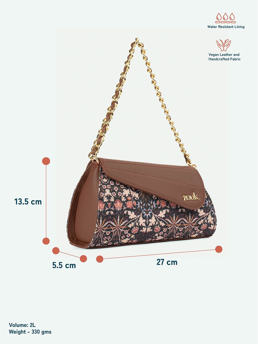 ZOUK Floral Printed Half Moon Sling Bag with Tasselled