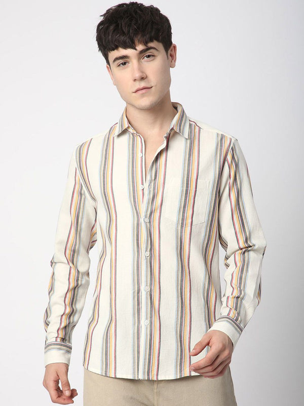 VASTRADO Men Classic Fit Spread Collar Vertical Striped Pure Cotton Casual Shirt