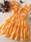 YK Floral Print Flutter Sleeve Fit & Flare Dress