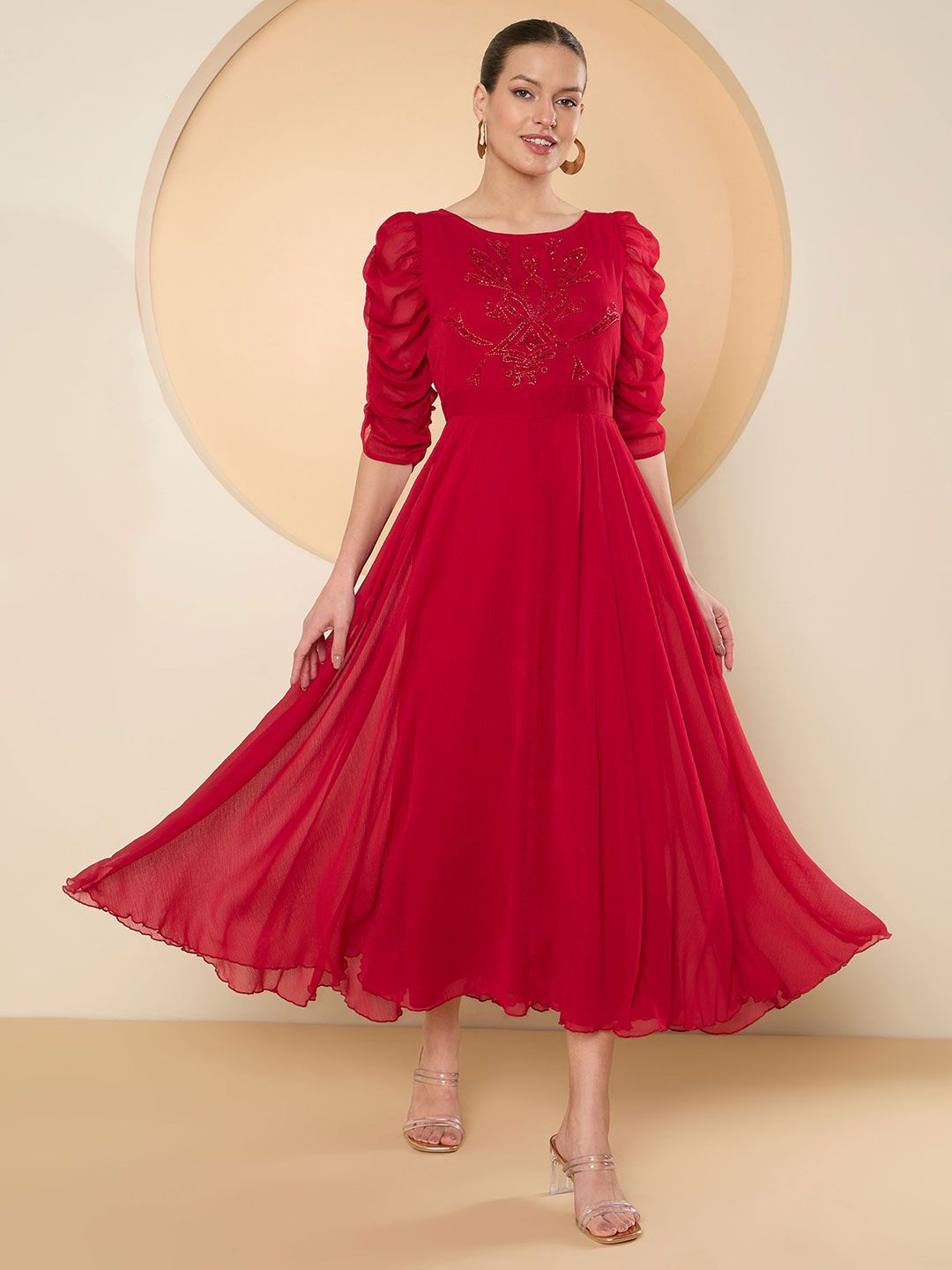 Antheaa Puff Sleeve Chiffon Maxi Dress