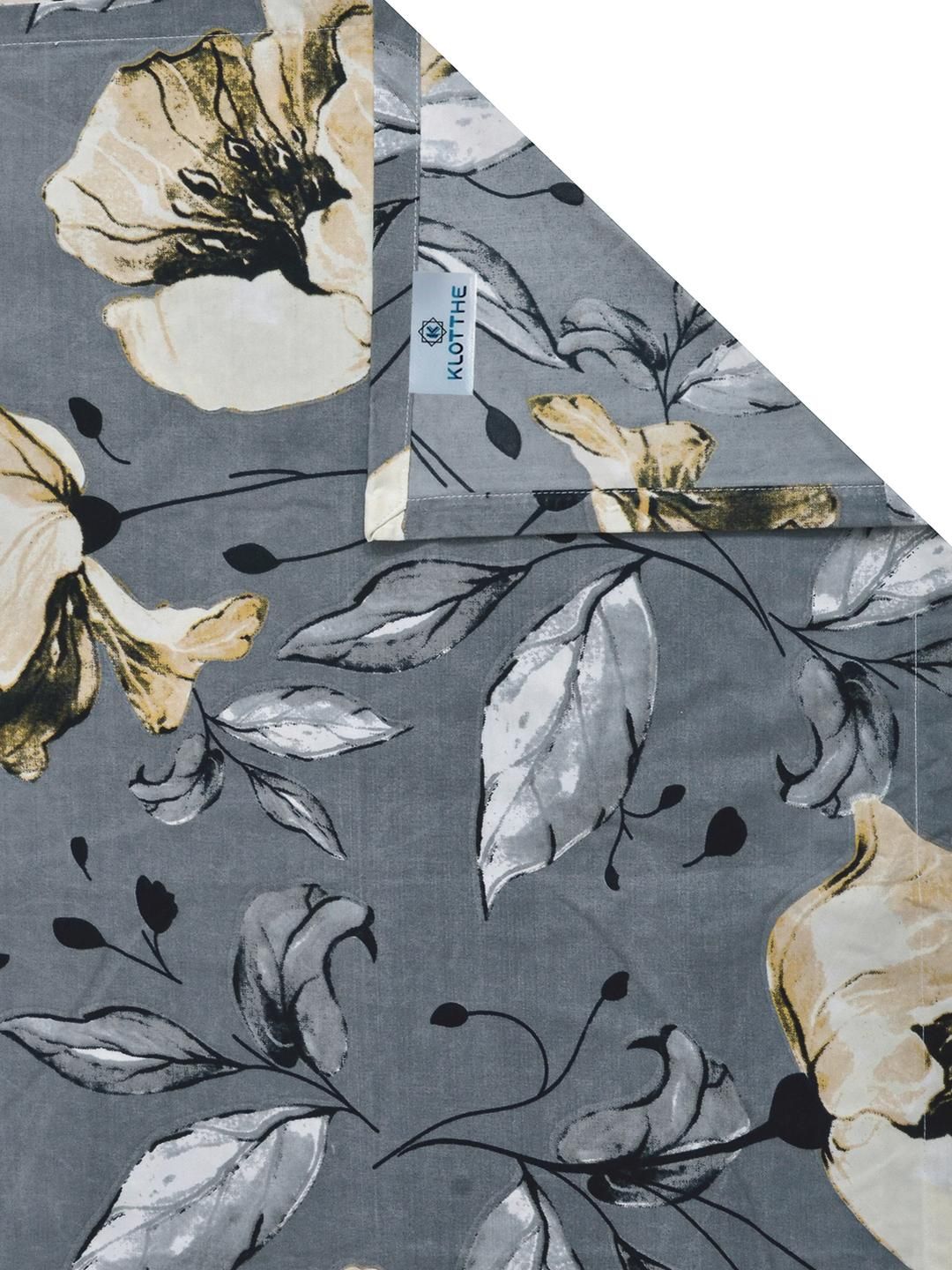 KLOTTHE Grey Floral 300 TC King Bedsheet with 2 Pillow Covers