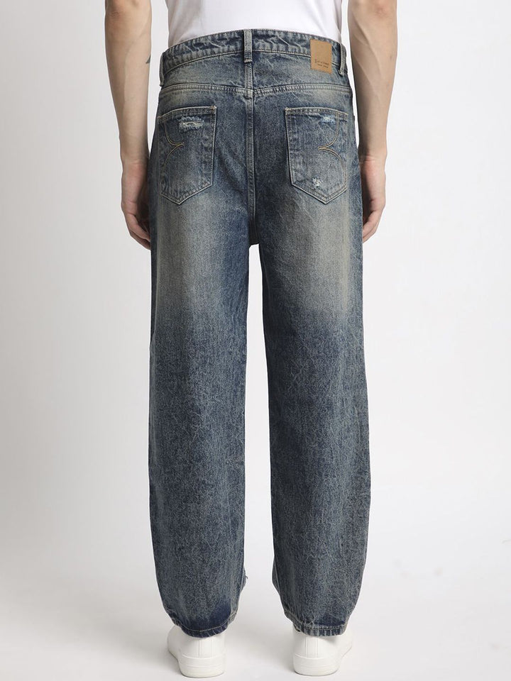 Bene Kleed Men Classic Baggy Fit Highly Distressed Heavy Fade Ripped Jeans