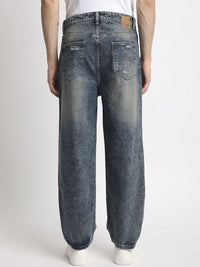 Bene Kleed Men Classic Baggy Fit Highly Distressed Heavy Fade Ripped Jeans