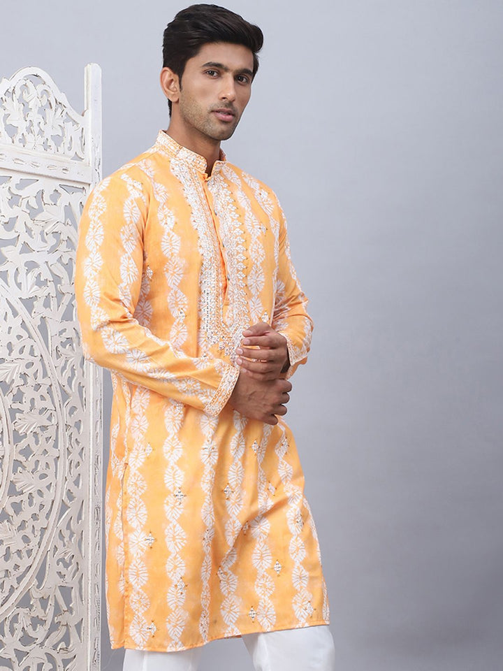 Jompers Floral Printed Mandarin Collar Sequins Straight Kurta