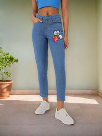 DressBerry Women Bold Grunge Embellished Sequined Mom Fit Jeans