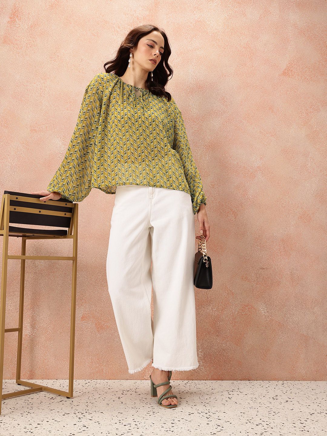 all about you Printed Tie-Up Semi Sheer Top