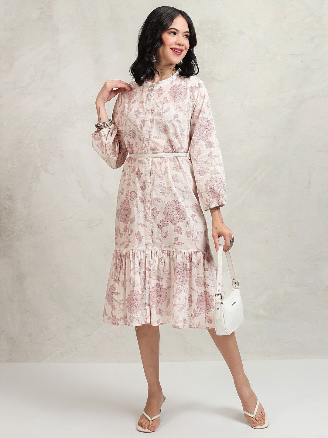 Vishudh Floral Print A-Line Midi Dress