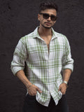 Powerlook Men Spread Collar Tartan Checked Cotton Casual Shirt