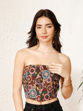 Berrylush Women Strapless Floral Print Cotton Crop Tube Top