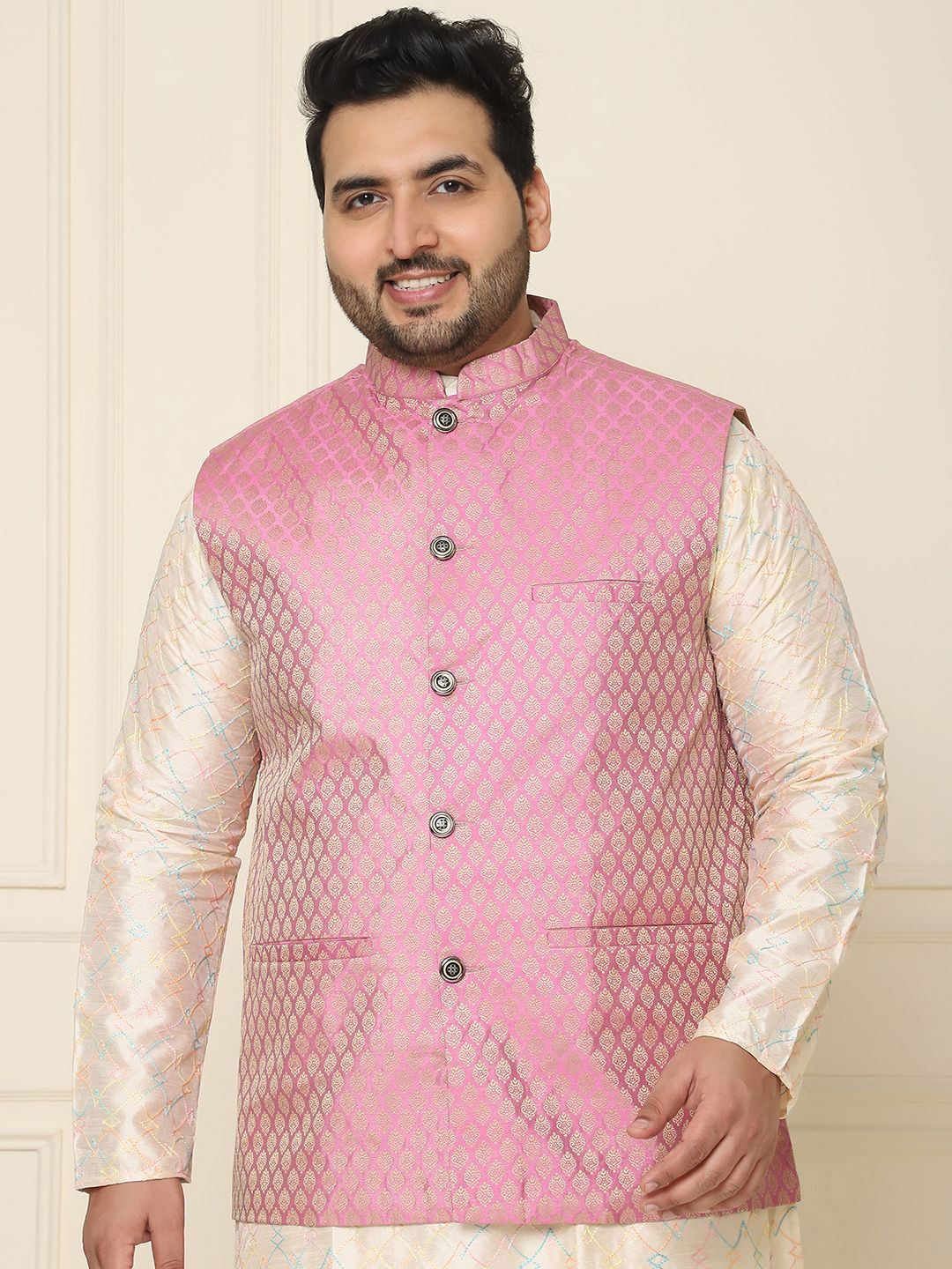 SOJANYA PLUS Men Plus Size Embroidered Mandarin Collar Nehru Jacket