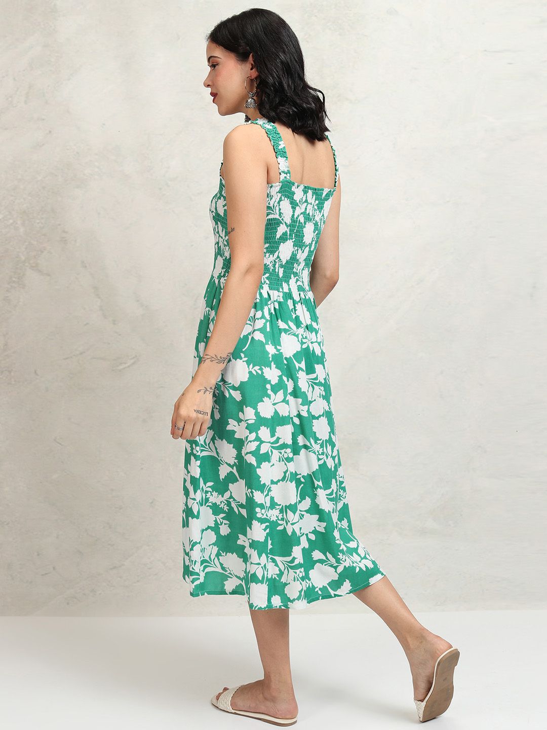 Vishudh Floral Print A-Line Midi Dress
