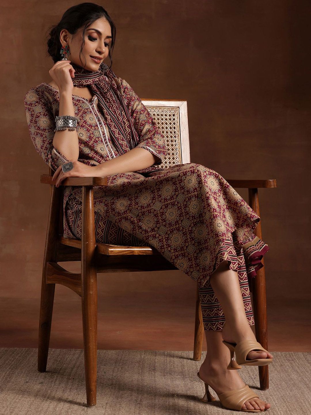 Libas Printed Regular Gotta Patti Pure Cotton Straight Kurta with Trousers & Dupatta