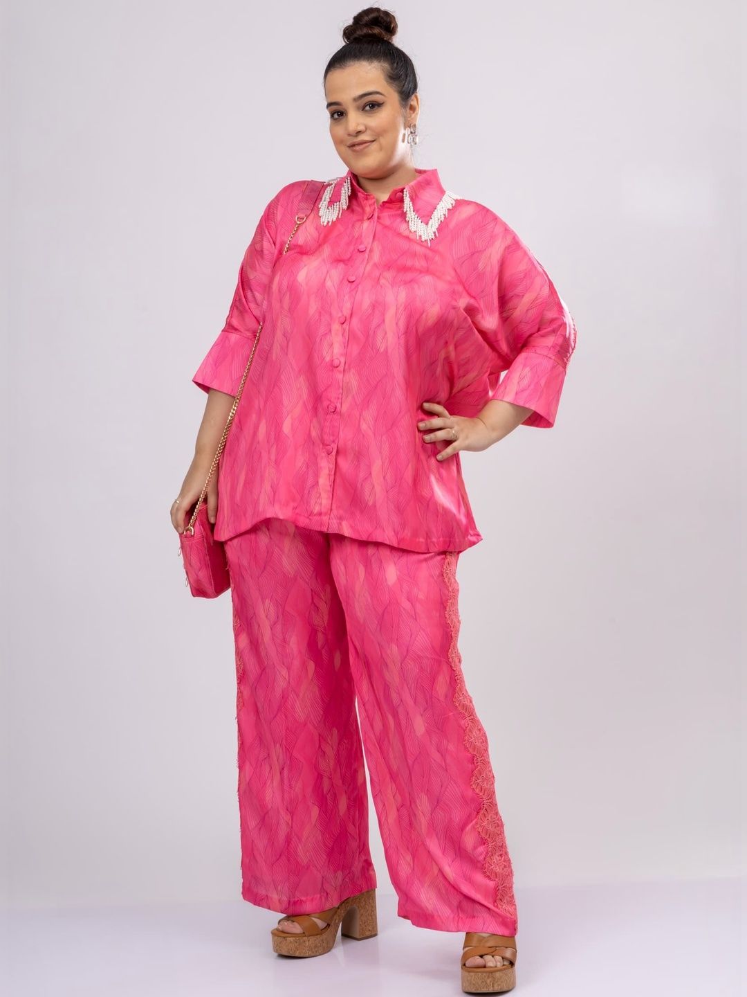 Mamicha Printed Shirt Collar Shirt & Trousers Co-Ords
