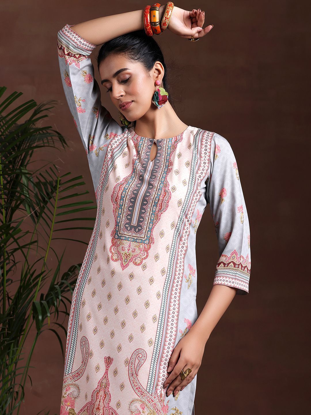 Libas Ethnic Motifs Printed Keyhole Neck Straight Kurta with Trousers & Dupatta