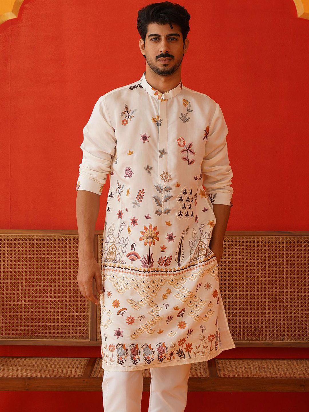 Jompers Men Floral Embroidered Chikankari Floral Kurta