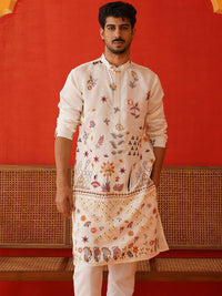 Jompers Men Floral Embroidered Chikankari Floral Kurta