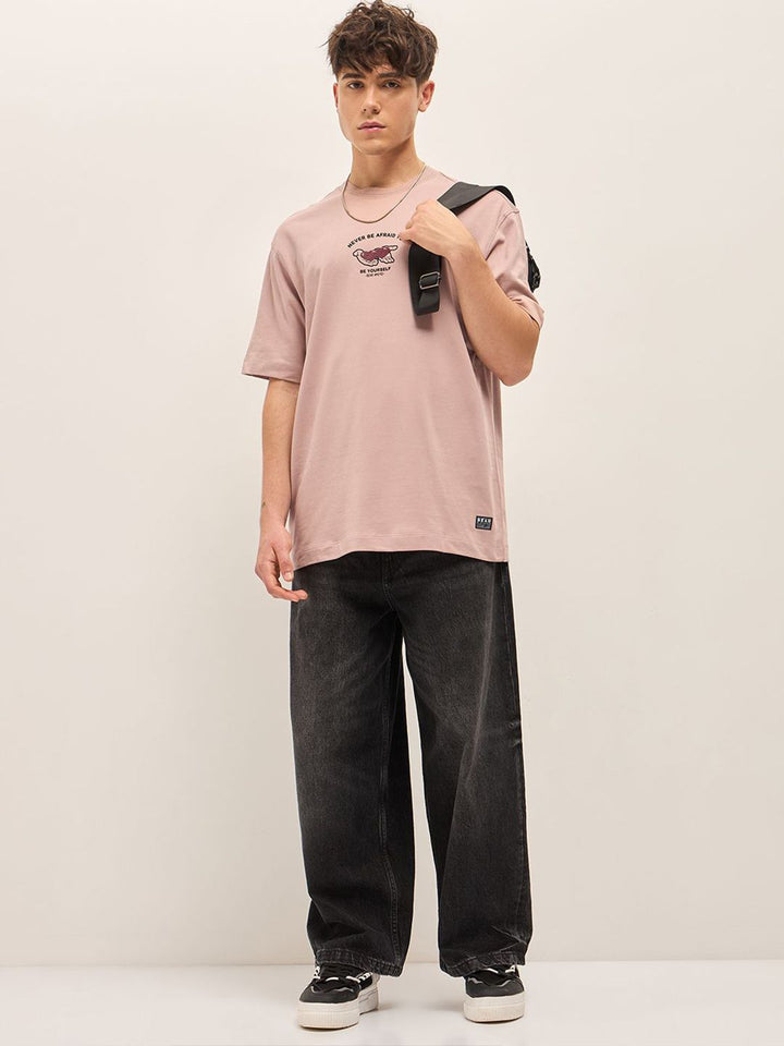 THE BEAR HOUSE Typography Printed Drop Shoulder Sleeves Pure Cotton Oversized T-shirt