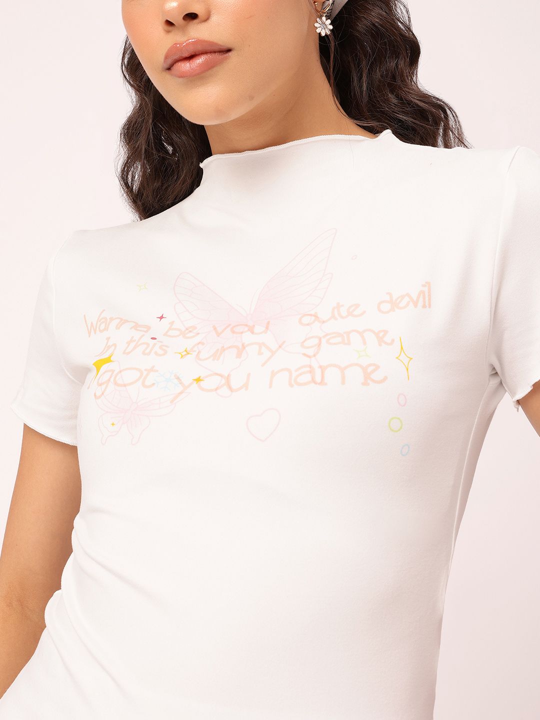 DressBerry Soft Girl Printed High Neck Tee
